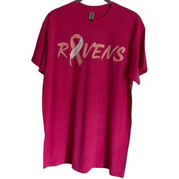 Ravens Womens Med Pink Breast Cancer Awareness Shirt NCAA‎ Football Gildan Tee - Picture 1 of 8